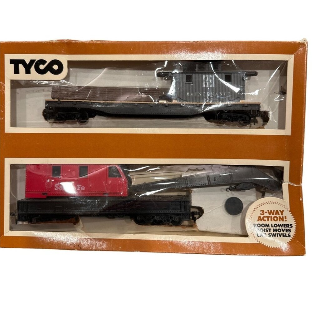 Tyco HO Scale Operating Crane Car Boom Tender Model  Collector Train Set in Box